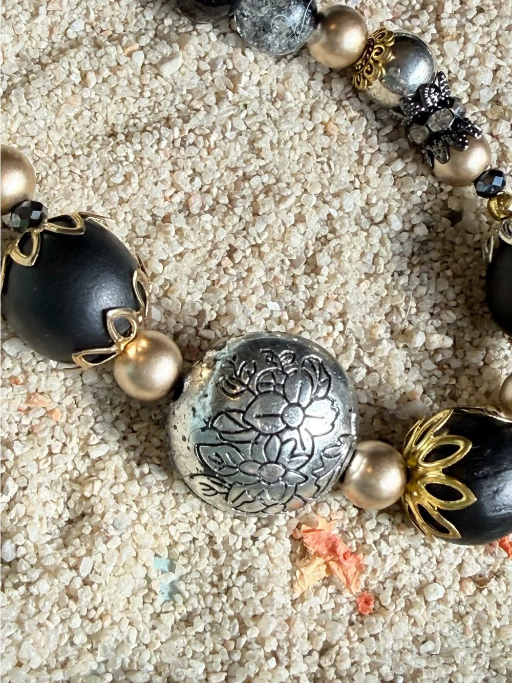HIGH SUMMER + Black Faceted & Textured Beaded Necklace onyx